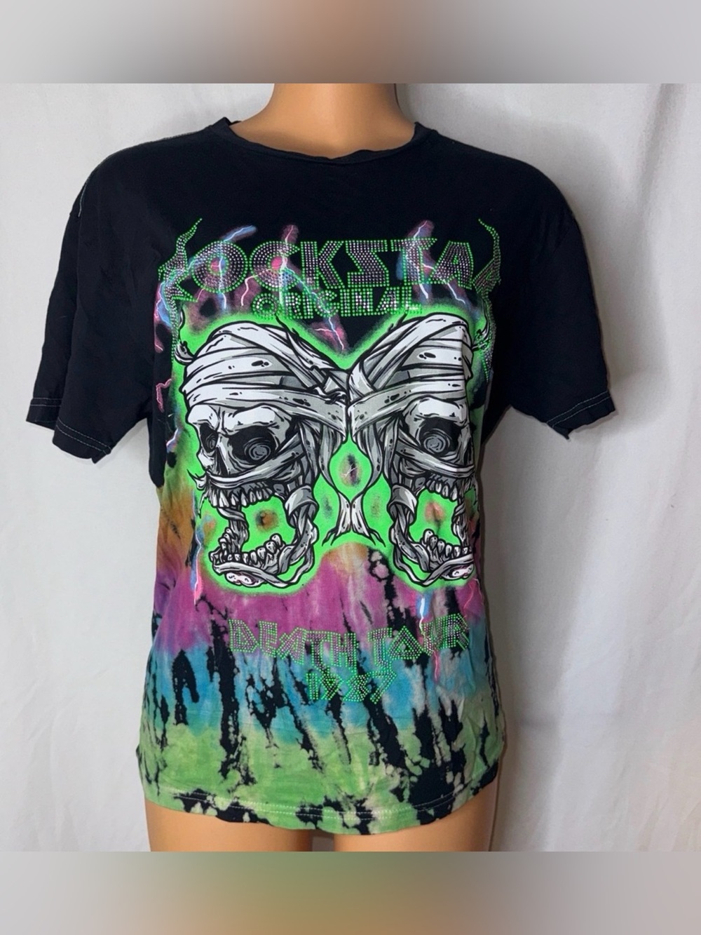 Black Tie-Dye Skull Graphic T-Shirt